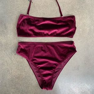 High leg red velvet bikini